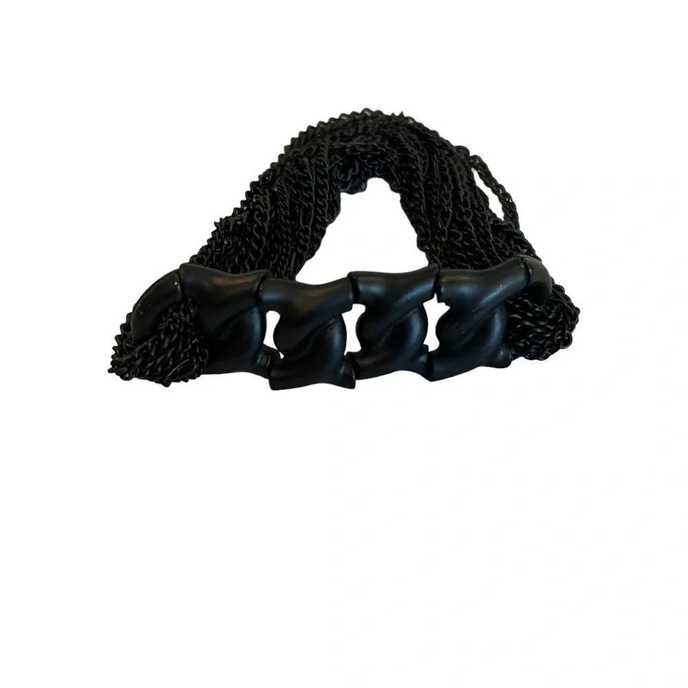 Bracelet Stephan & Co. Matte Black Medal Link Look Stretch & Multi Chain Accent - Picture 10 of 10